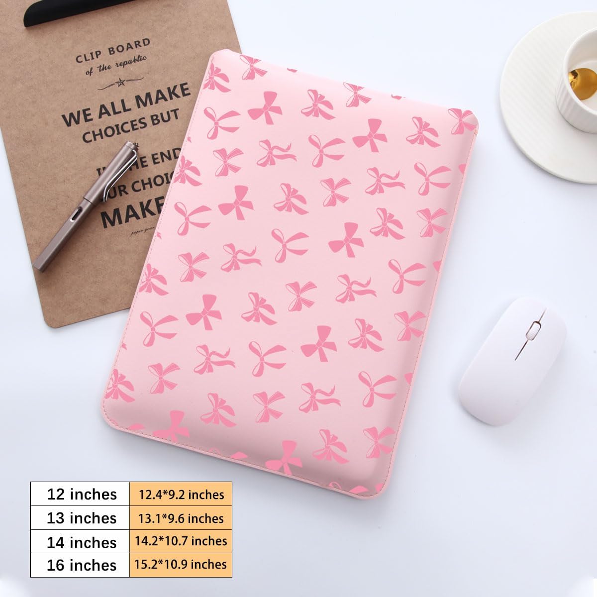 Cute Kawaii Pink Bow Laptop Sleeves 16 Inch, Pink Faux Leather Cover Case for Women Girls, Compatible with MacBook Pro 16" 2019-2024/MacBook Pro 15"/MacBook Air 15"