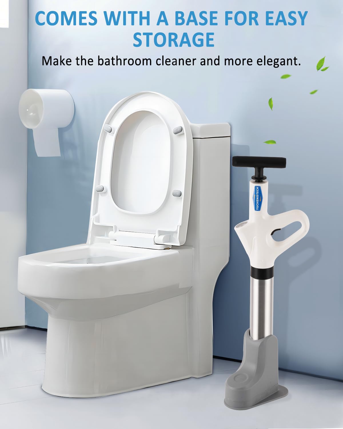 YUCHENGTECH Déboucheur WC Puissant Deboucheur Toilette Haute Pression Pompe Deboucheur Canalisation avec un Support et 4 Têtes Remplaçables pour Déboucher les Toilettes/Lavabo/Baignoire/Drain de Sol