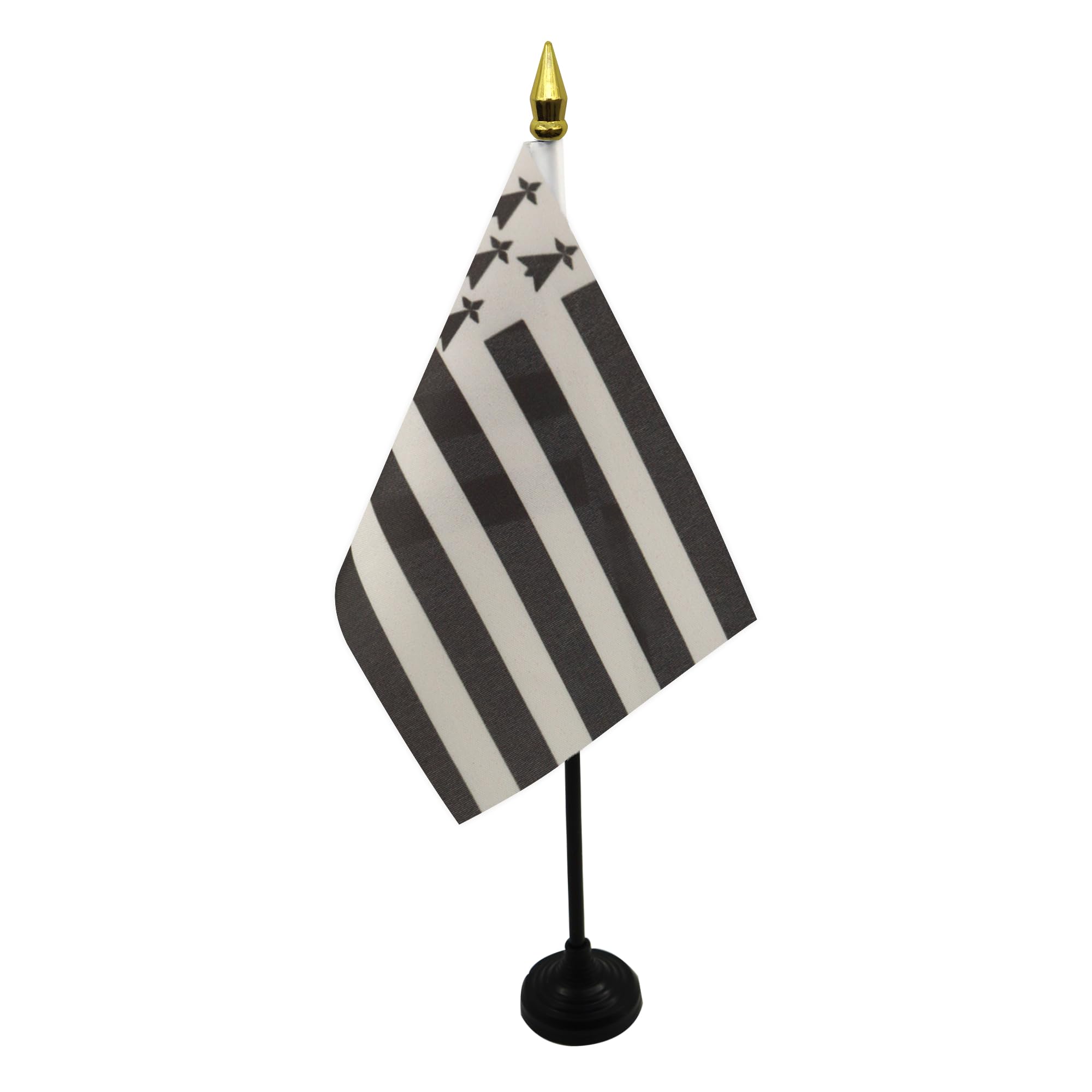 AZ FLAG Mini Drapeau Bretagne De Table 15x10 cm Drapeau Breton Bureau 100% Polyester Hampe Pointe Dorée 25cm