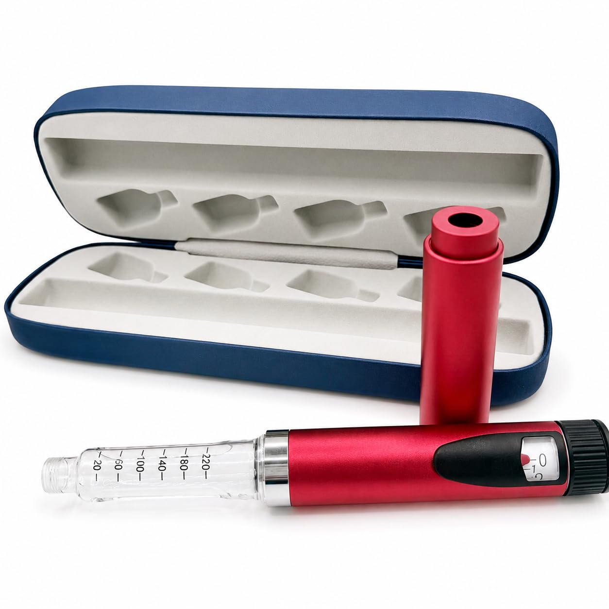 Iniettore riutilizzabile a penna per insulina/peptide con custodia rigida da viaggio, compatibile con cartucce standard da 3 ml, kit compatto e portatile (rosso)
