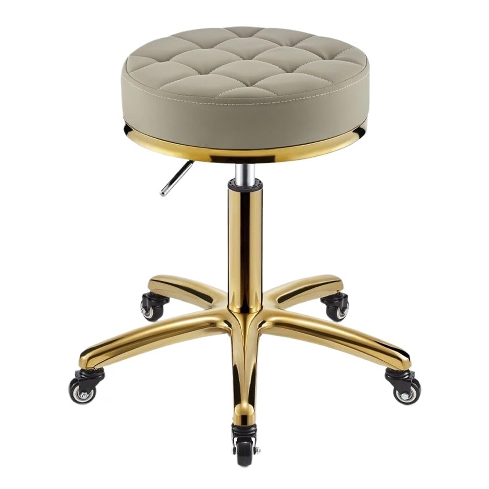 Sgabello rotondo girevole idraulico con ruote, per trucco, spa, ufficio, omic, slish e tavolo, grigio chiaro