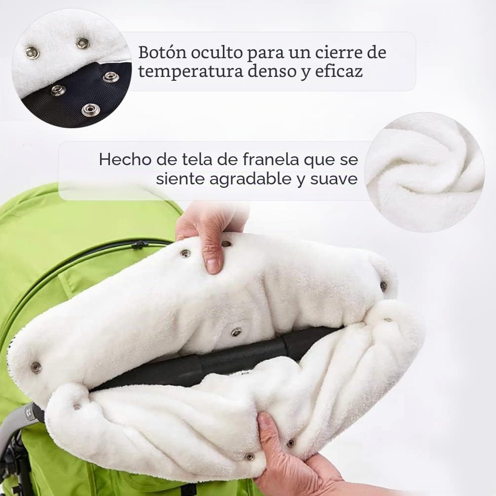 Calentador de manos para cochecito de bebé, tamaño universal, accesorio para cochecito, manguito con franela cálida, guantes de manopla para impermeable y resistente al viento, mantiene las manos