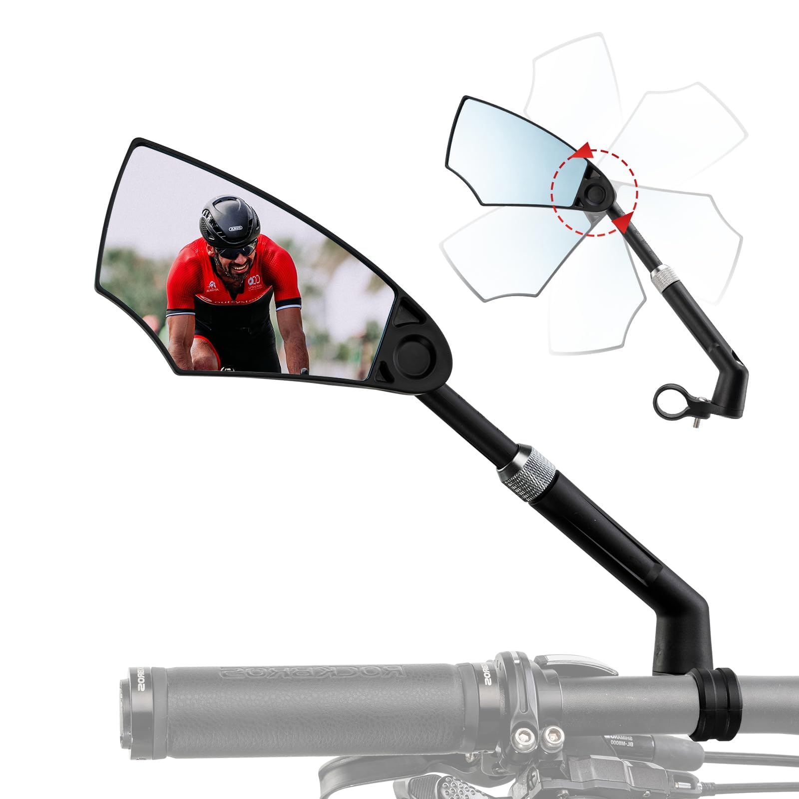 ROCKBROS Specchietto Retrovisore Bici, 1 Pezzo Specchio Ciclismo, Specchietti 360 °Regolabile, Specchietto Antiriflesso, Manubrio per 20-23 mm
