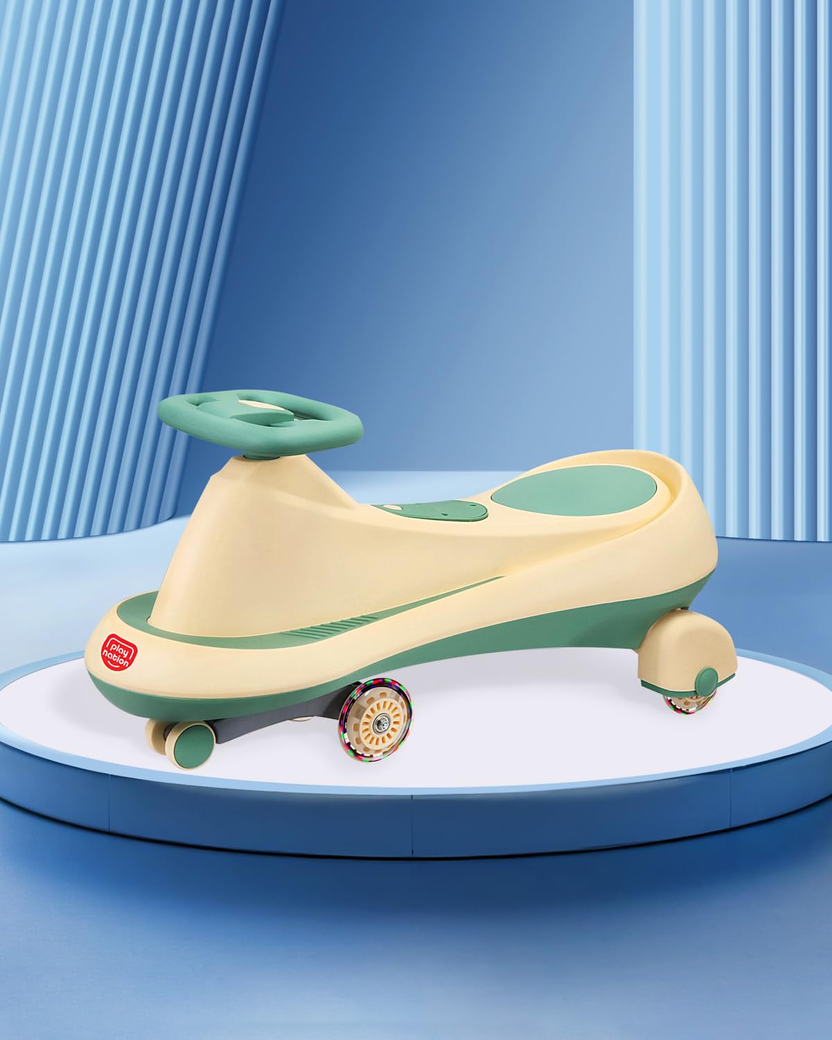 Play Nation Pluto Drift Premium Swing Car for Kids, Magic Twister Car with Lights, Music & PU LED Wheels, 125 Kg Weight Capacity, Rider for Kids, Toddlers, 18 Months - 5 Years (Green)