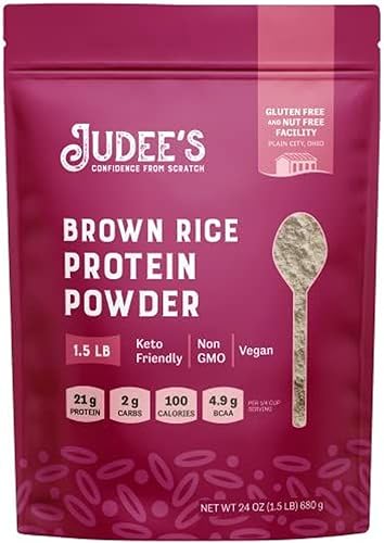 Judee's Gluten Free Proteína de arroz integral en polvo, proteína vegana a base de plantas, reemplazo de comidas sin gluten, 1.5 libras, sin sabor
