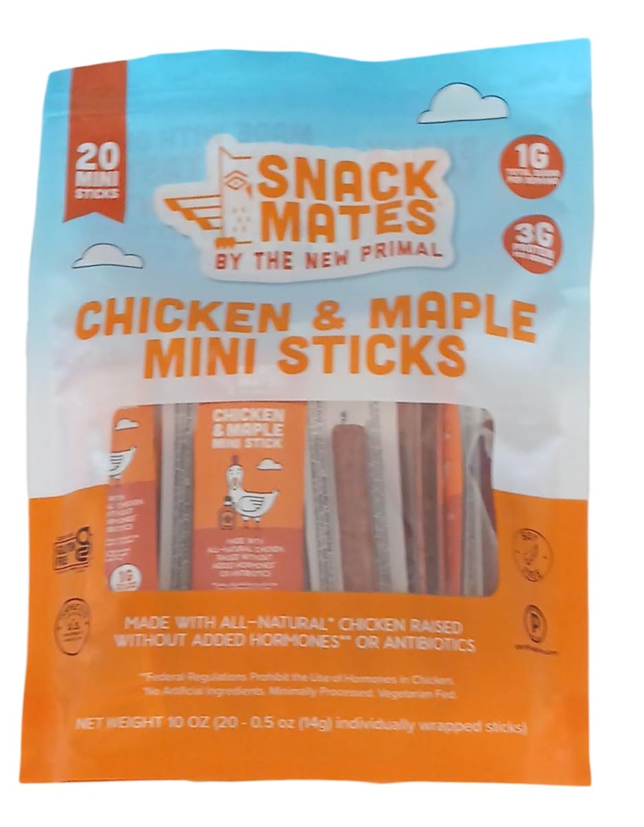 Snack Mate Chicken & Maple Mini Sticks – 20 Protein-Packed Mini Sticks – Savory & Sweet, High-Protein, Low-Carb Snack for On-the-Go