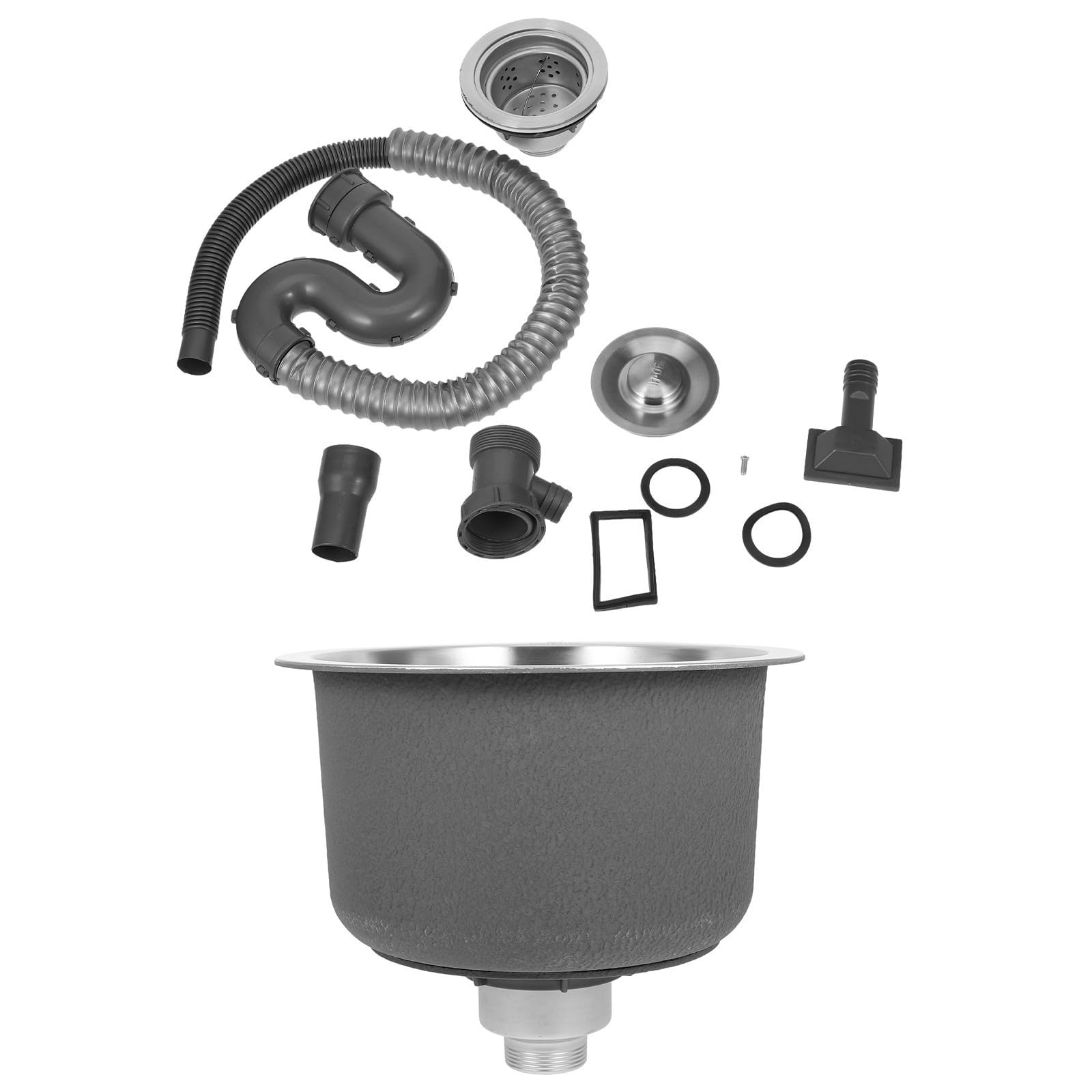 Alipis Fregadero Seno para Autocaravana de Acero Inoxidable con Rebosadero y Kit de Drenaje, Fregadero Compacto Redondo Adecuado para Cocina y Camping