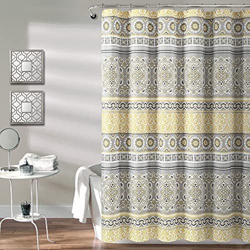 Lush Decor Nesco Stripe Shower Curtain, 72" x 72", Yellow & Gray, W 72" x L 72" (1 Panels)