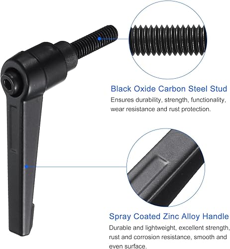 Miniatura 132 de uxcell 4 manijas de palanca de sujeción, perno macho roscado de acero al carbono de óxido negro M8 x 0.59 pulgadas, asas ajustables de bloqueo