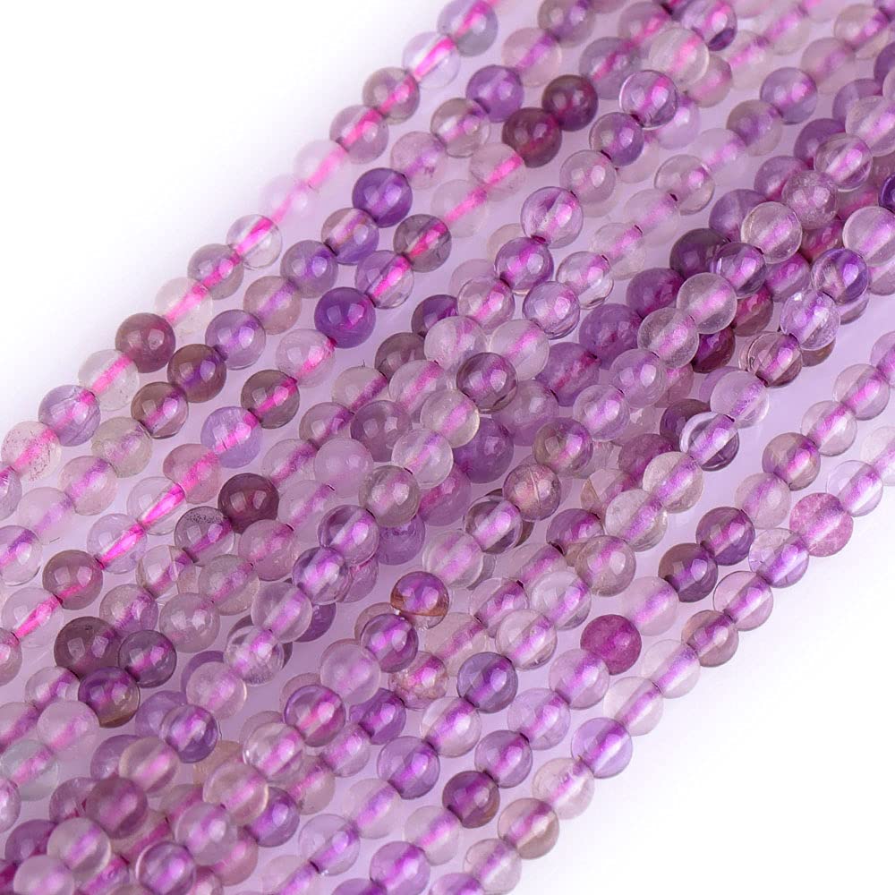 GEM-Inside Natural 2mm Fluorite Quartz Round Gemstone Semi Precious Loose Beads for Jewellery Making 15'' — image 1