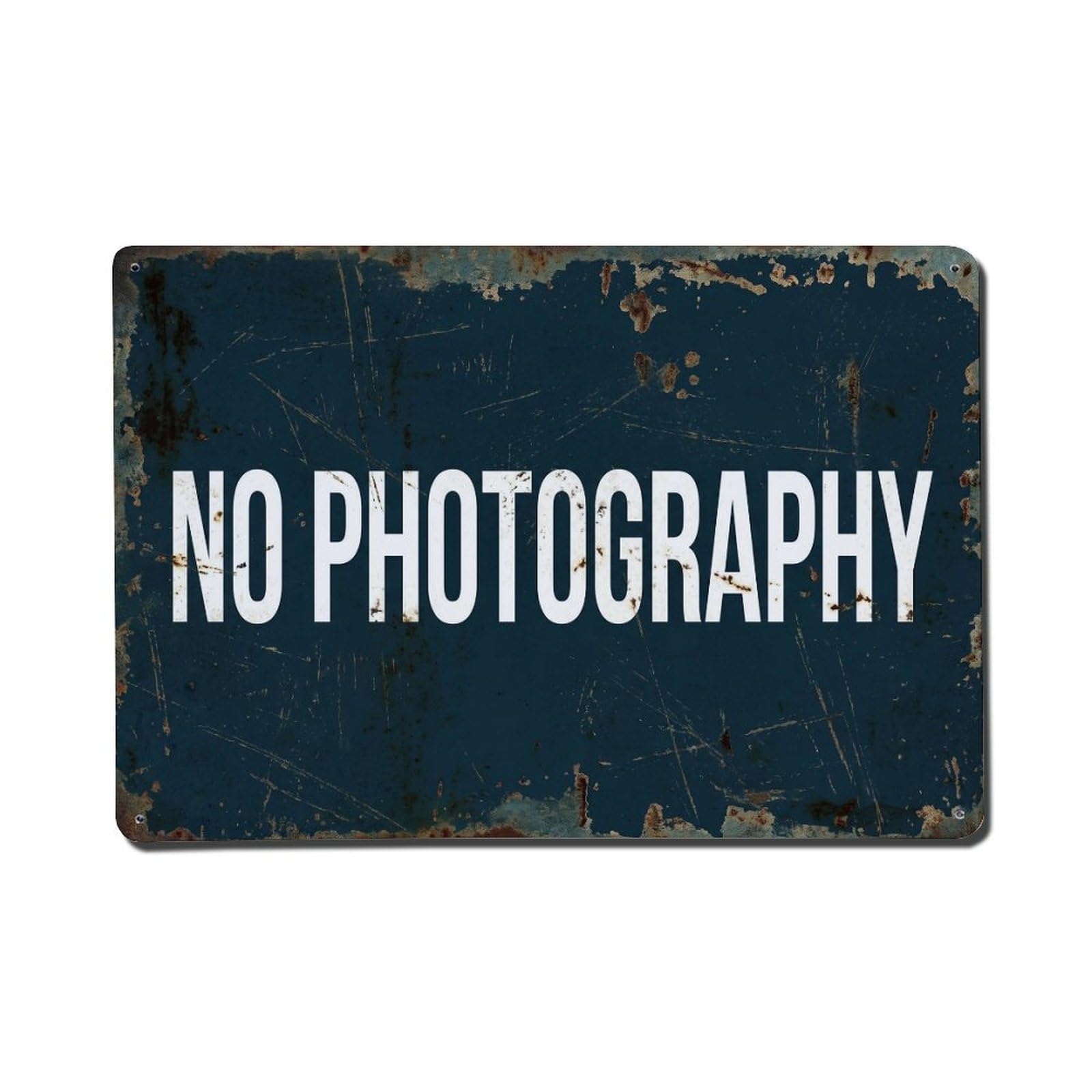 Vintage Text with No Photography Metal Tin Sign