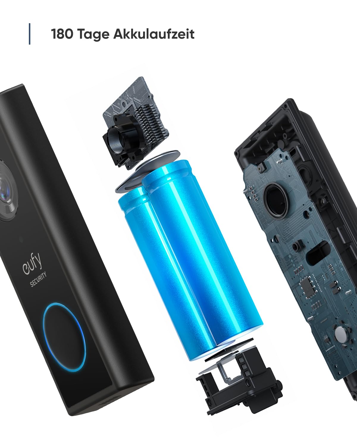 eufy Security kabellose Video-Türklingel S220 mit Akku, 2K HD, Türklingel mit Kamera, Gebührenfrei, smarte Personenerkennung, beidseitige Audiofunktion, erfordert HomeBase 2