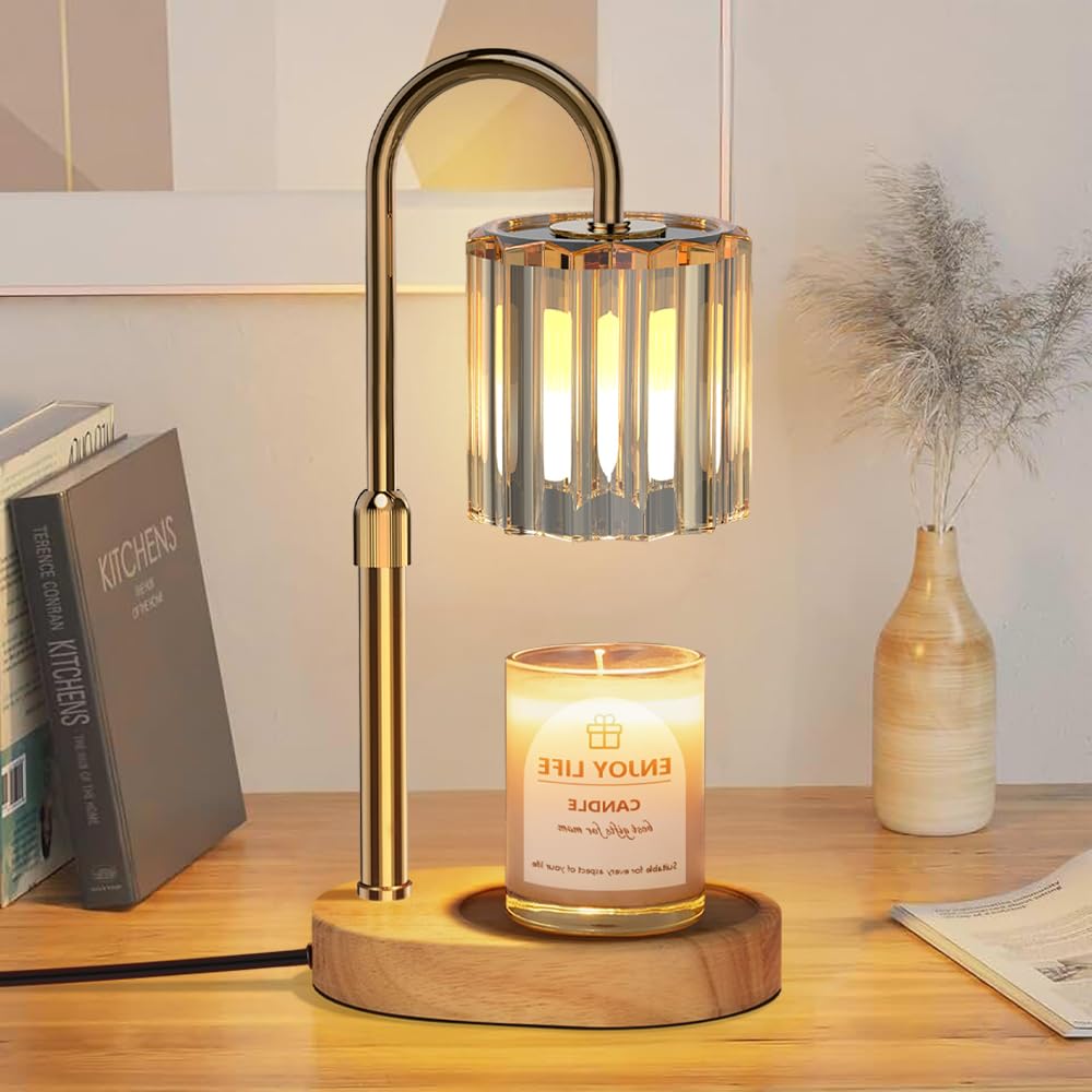 Loowoko Candle Warmer Lamp with 2 Bulbs, Timer and Dimmer, Adjustable Height, Birthday Gifts for Women Mom, Wax Melt Warmer for Scented Jar Candles (074 Gold + 2 replacement bulbs)