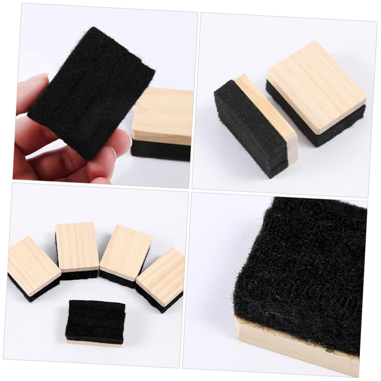 Gadpiparty 5 Sätze Radiergummi Mini Schwarz Trocken Abwischbarer Kreideradierer Whiteboard-trockenlöscher Staubfreier Kreidereiniger Tafelwischer Hölzern 10 Stück * 5