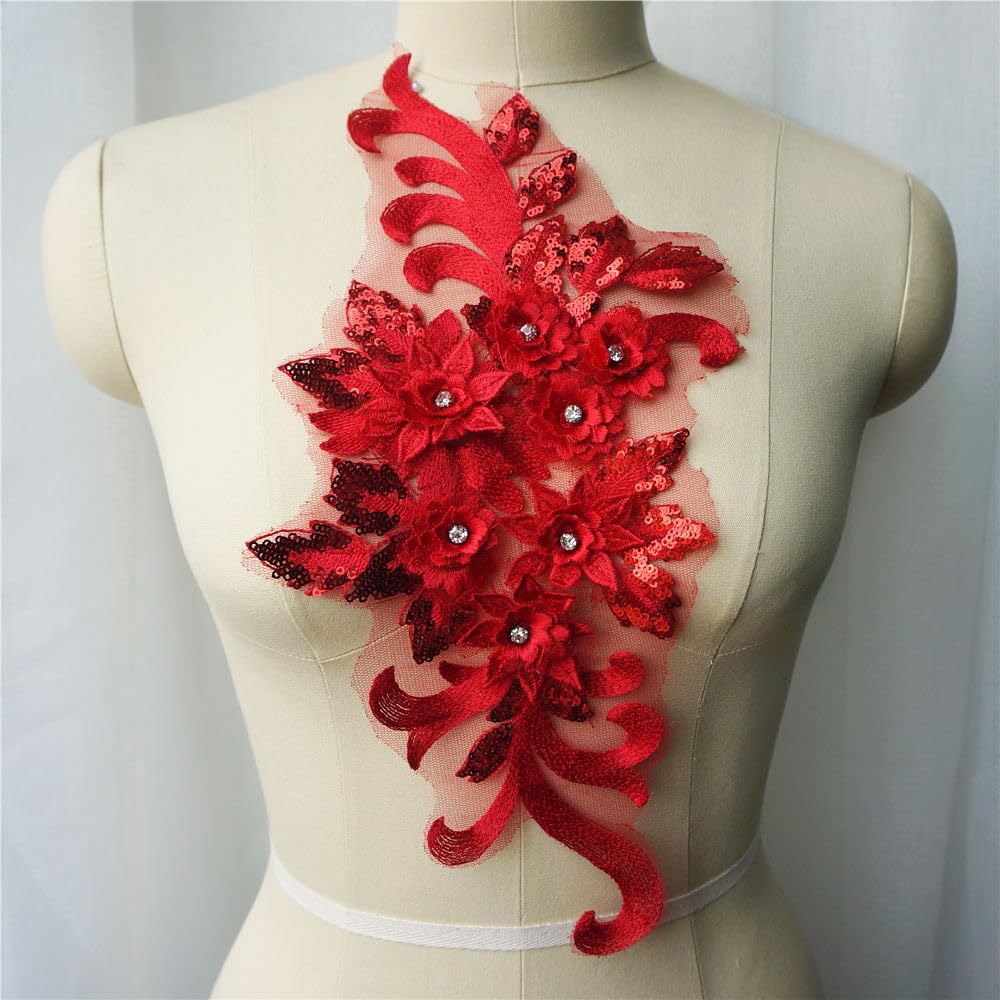 Toppa in pizzo con ricamo floreale 3D a 9 colori con perline e paillettes per copricapo da sposa, abito da sposa, velo, decorazione fai da te. - Italia