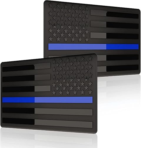 Miniatura 1 de Muzzys Juego de dos: 3 x 5 pulgadas, color negro, línea azul delgada en relieve izquierda y derecha de la bandera estadounidense, calcomanía para