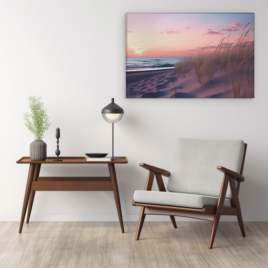Canvas for Living room. Sunset Serenity: Where Sand Meets Sea in a Symphony of Colors, 27 x 18 inch Canvas Wall Art - Beach Sunsets And Sunrises - Modern Home Decor