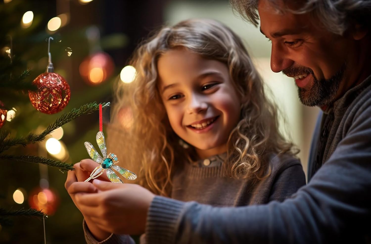 Dragonfly Ornament for Christmas Tree 2025 - Dragonfly Gifts for Women Metal Dragonflies Christmas Ornaments - Green Dragonflies Decor for Family Friends Girls Kids Sisters - Image 3