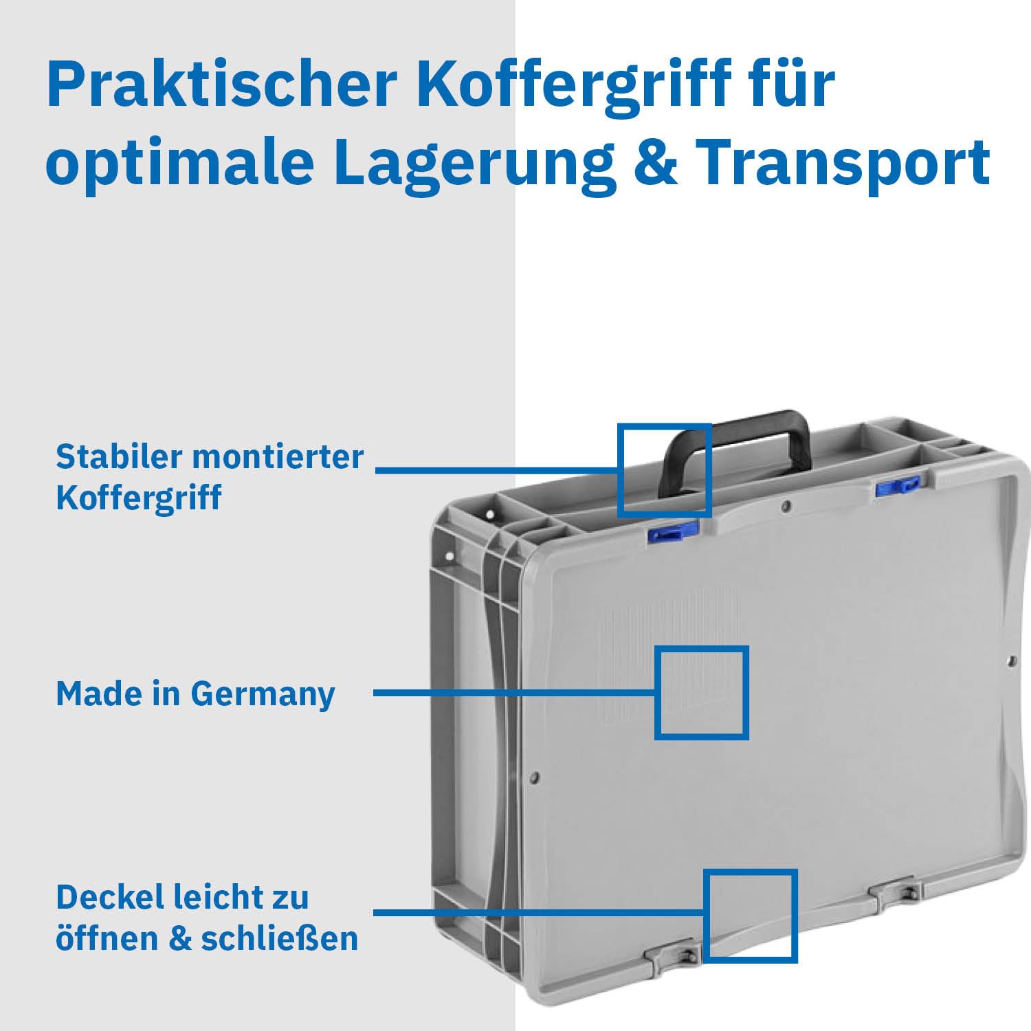 DIE BOX FABRIK Robuster Eurobehälter mit Tragegriff & Scharnierdeckel | Stapelbarer Kunststoffkoffer für Lager & Transport | Aufbewahrungsbox für Werkzeuge, Logistik & Industrie (400x300x233 mm)