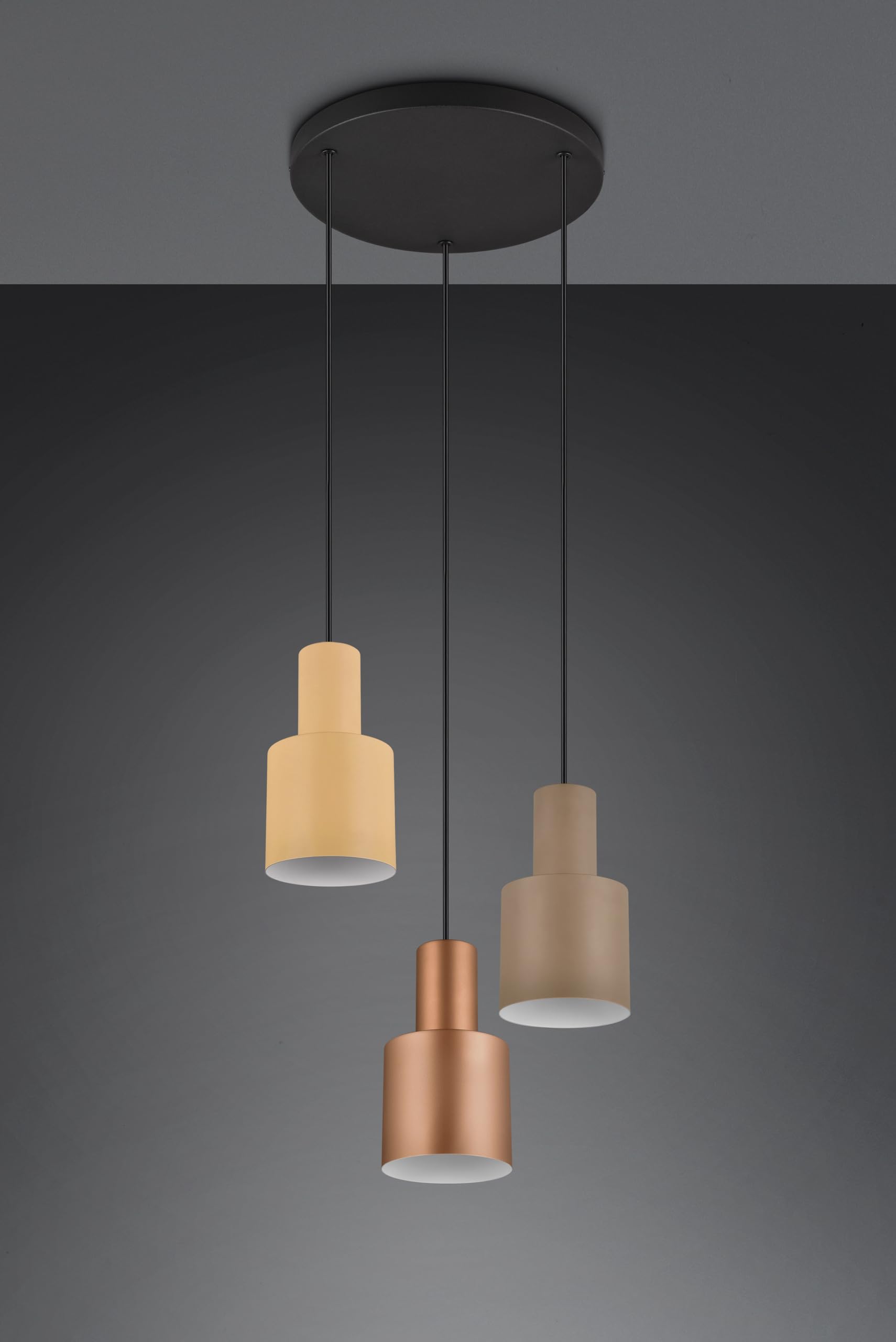 Lampadario a sospensione – Beige – Marrone – Tortora – 30 x 150 cm – 3 luci – Metallo