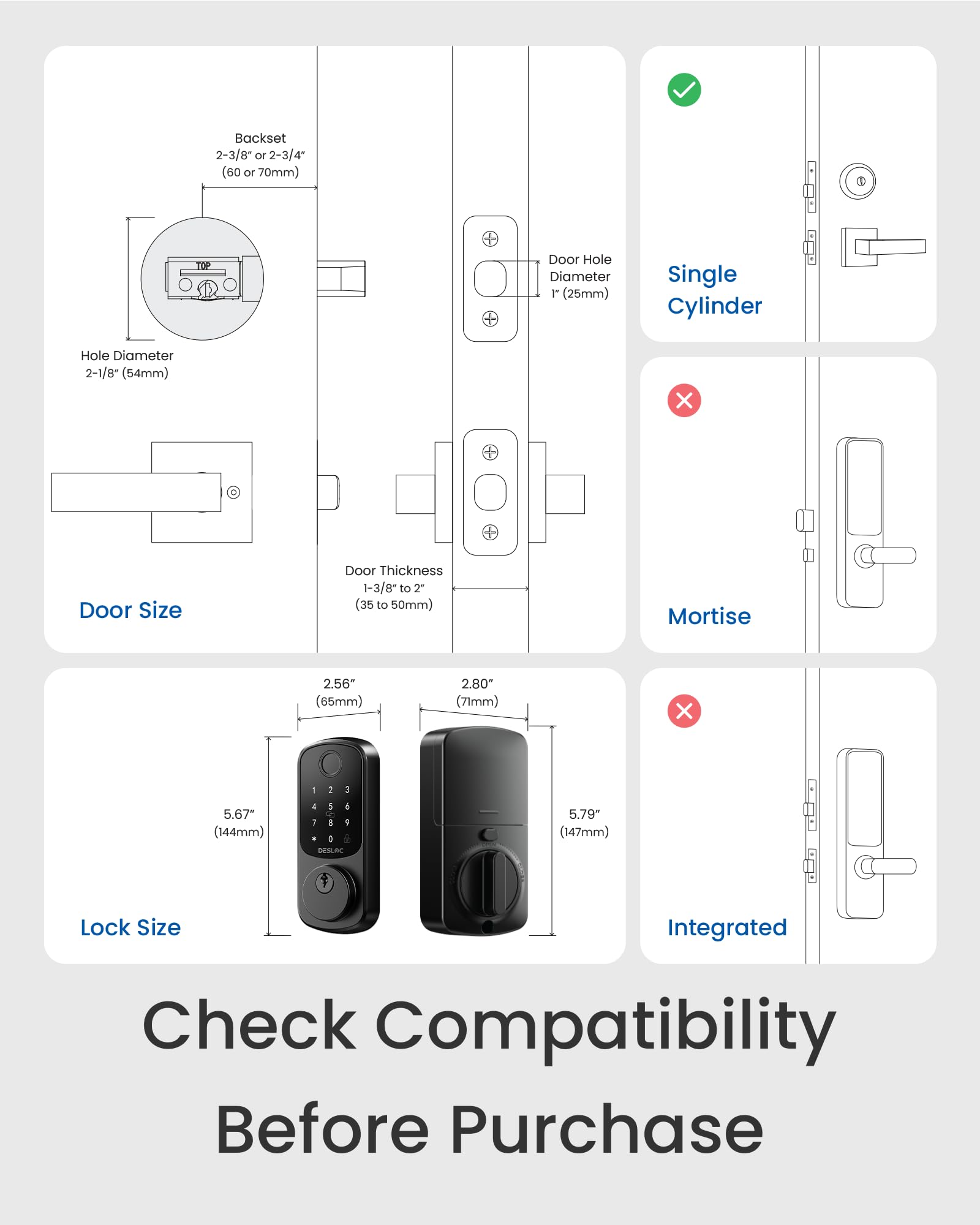 DESLOC Smart Door Lock B200, Smart Deadbolt Lock, Keyless Entry Door Lock, Fingerprint Smart Lock, Smart Locks for Front Door, App Control, Touchscreen Keypad Deadbolts,12-Month Battery, Matte Black