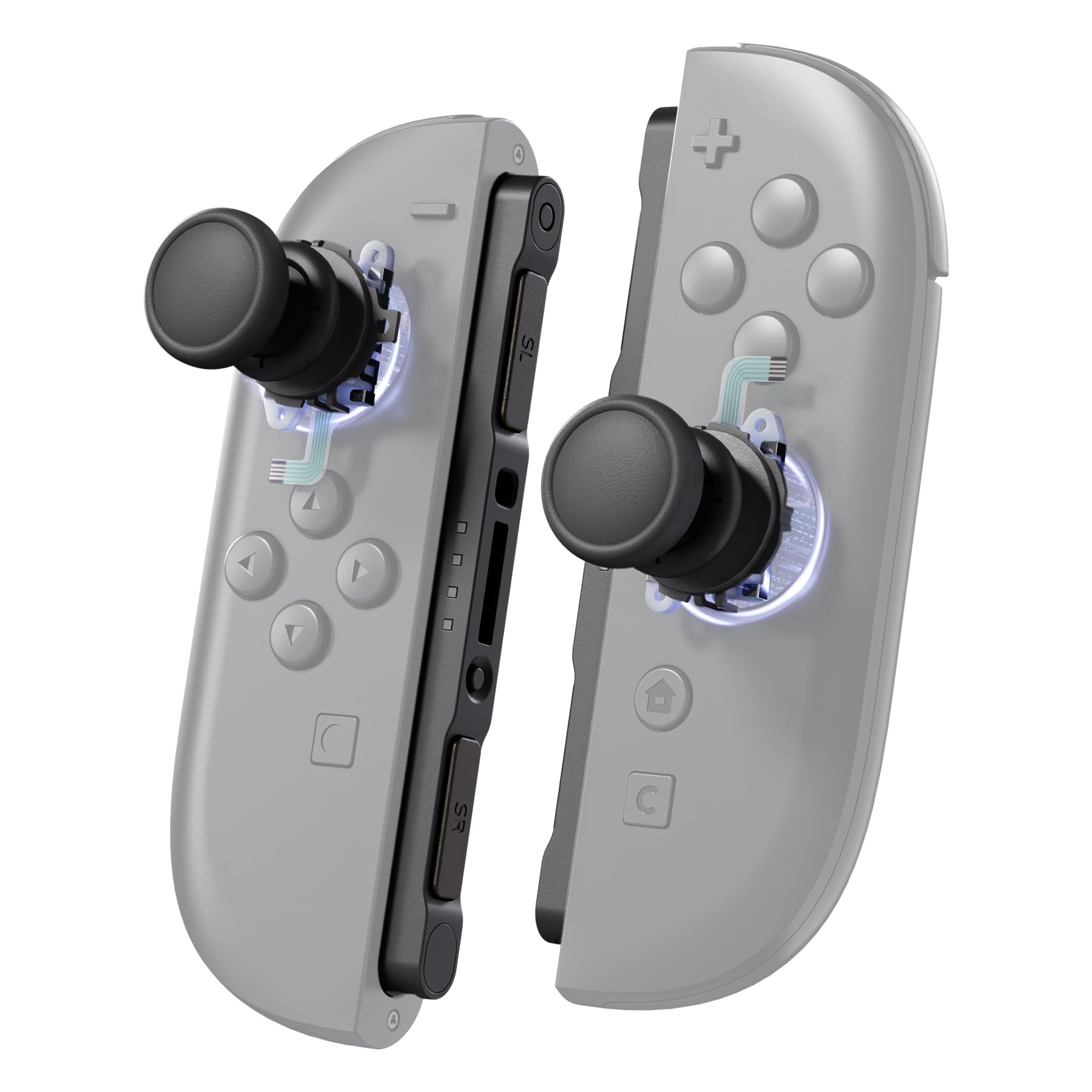eXtremeRate DIY-Ersatz 3D Joysticks & Grips Stickkappen & Handgelenkschlaufen Shell Reparatur Set für Switch 2 Joycons-Schwarz