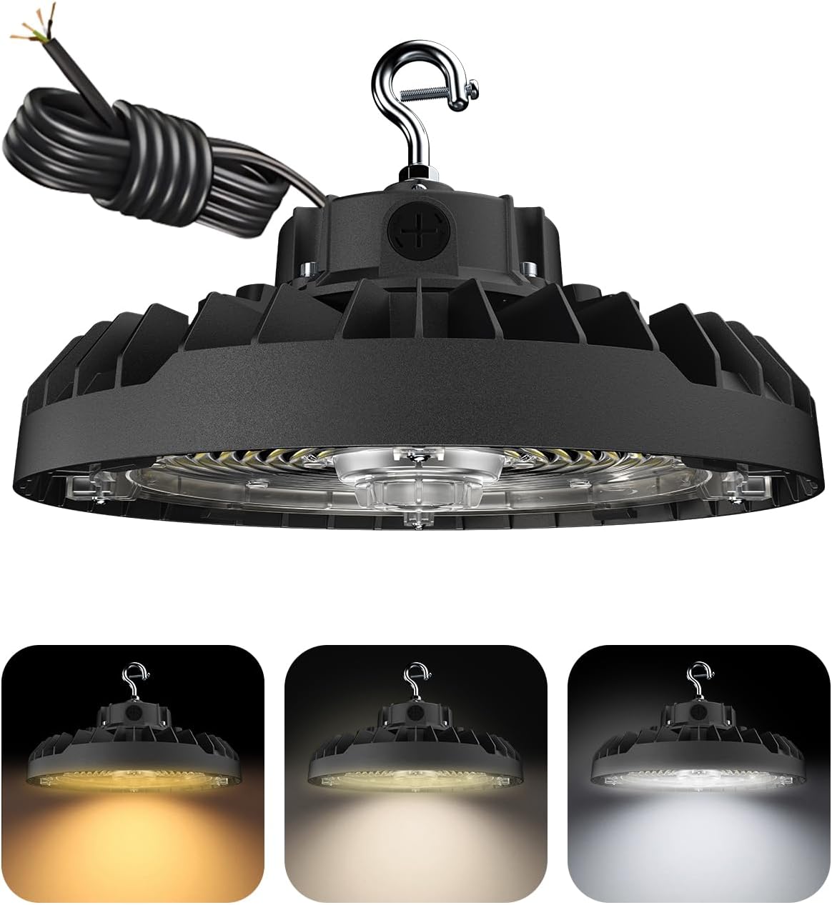 JCE UFO LED High Bay Light 150W 21,750lm Wattage&CCT Selectable Garage Shop Lights Alternative to 750W MH/HPS for Gym Warehouse Barn Workshop,DLC Listed (150W-1Pack)
