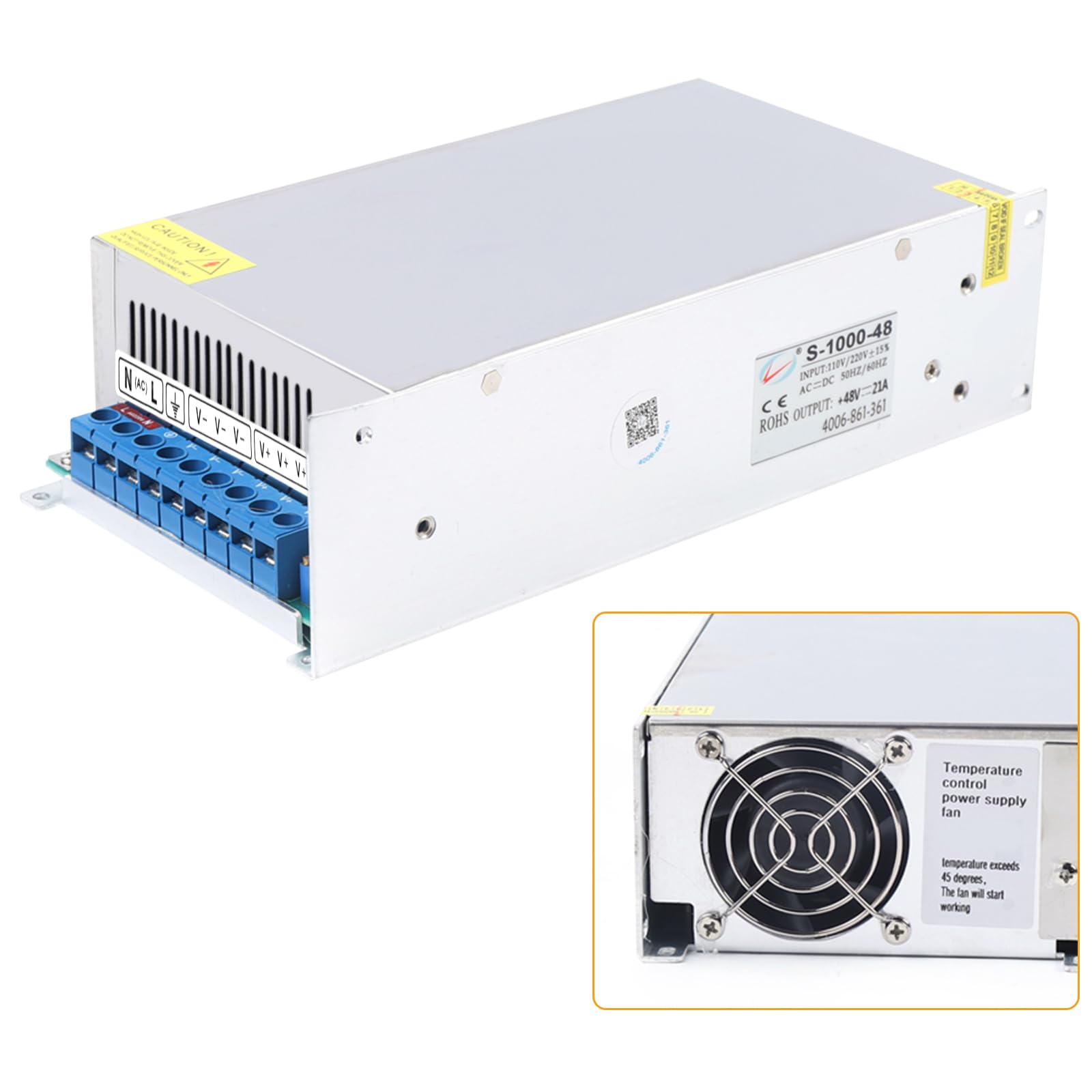 Zasilacz impulsowy 48 V, 20 A, 1000 W, transformator, z ochroną przed przeciążeniem i ochroną przed przepięciem, do taśm LED, CCTV, radia, aparatu, zasilacza laboratoryjnego