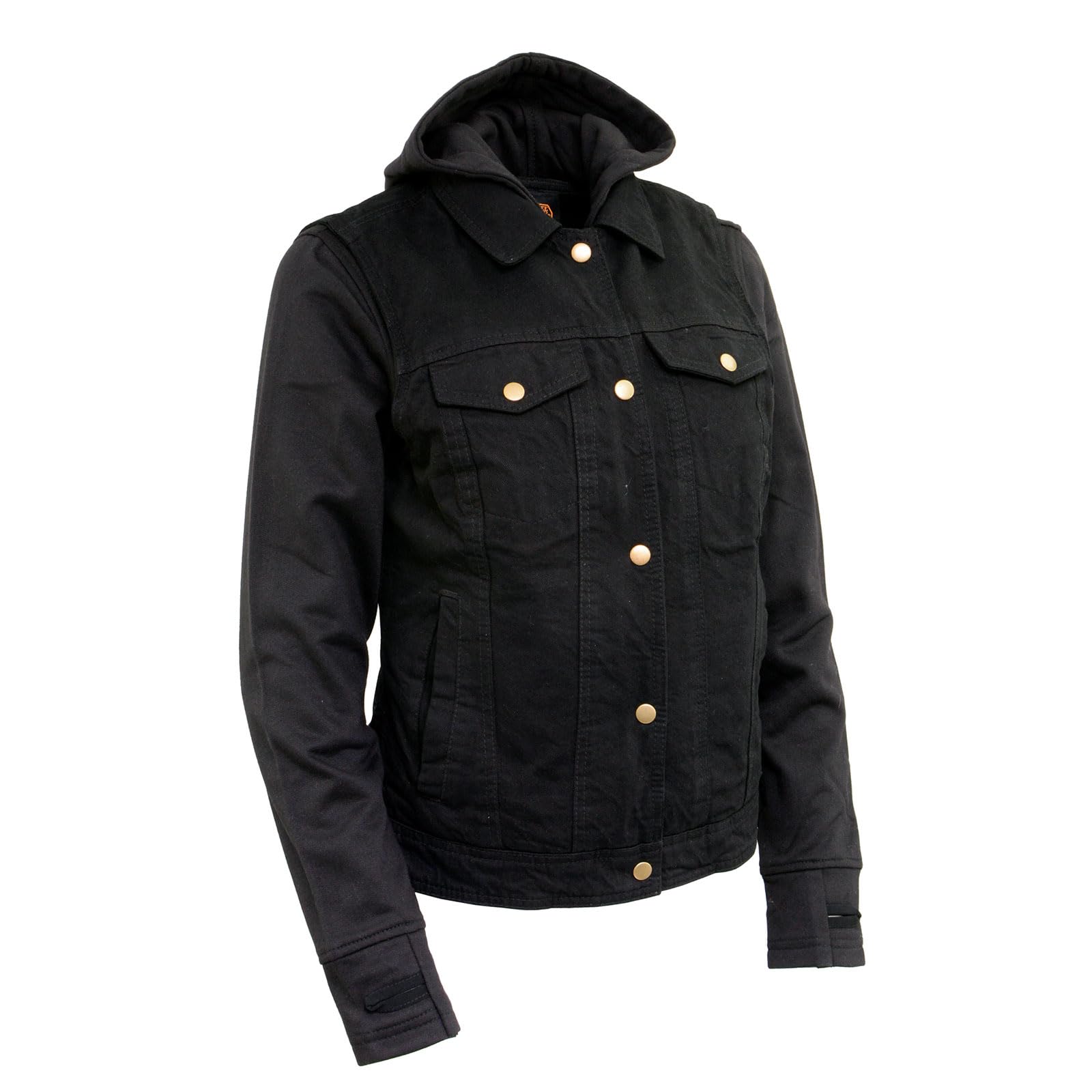 Milwaukee Leather MDL4002 Women's Black Denim 2 in 1 Shirt Style Collar Motorcycle Rider Vest W/Removable Hoodie - Large