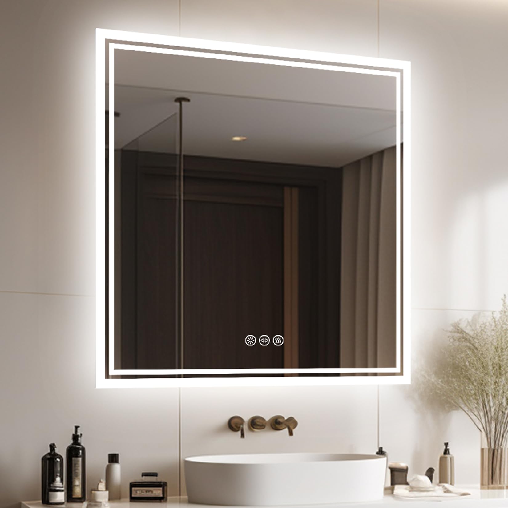 LUVODI Espejo Baño con Luz 80x80: Espejos de Baño Cuadrado Antivaho Pared con Doble Tira de Luz Interruptor Tactil para Casa Lavavo Tocador Vestidor Bathroom Mirror Inteligente Moderno Espelho Banho