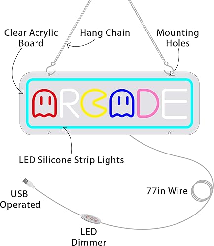 Miniatura 5 de Letrero de neón de arcade para decoración de sala de juegos con interruptor regulable, luz LED de neón para pared de dormitorio, decoración de sala