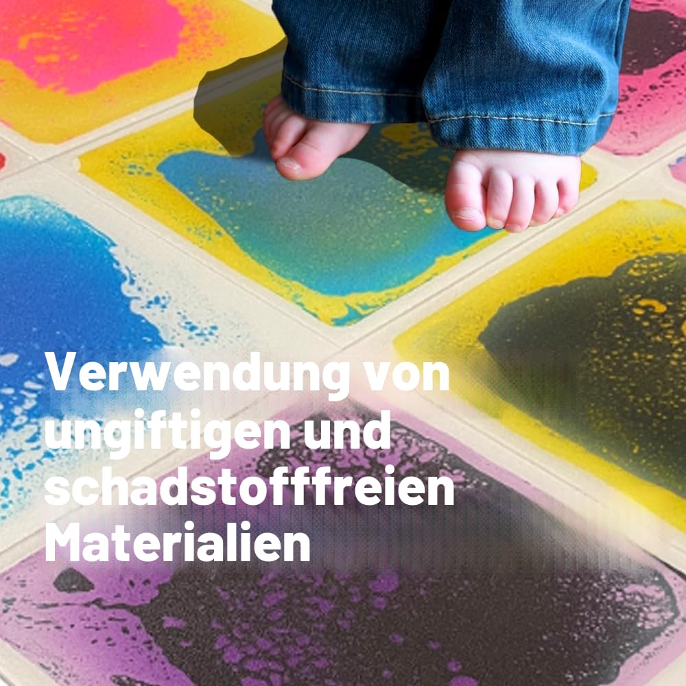 Sensorische Bodenfliesen, 4 Stück, EN71-konform, CE-gekennzeichnet, ungiftig, flüssige Bewegungsmatten für Autismus, ADHS und SPD, stimulierendes taktiles Spielen für Klassenzimmer, Kindergärten und