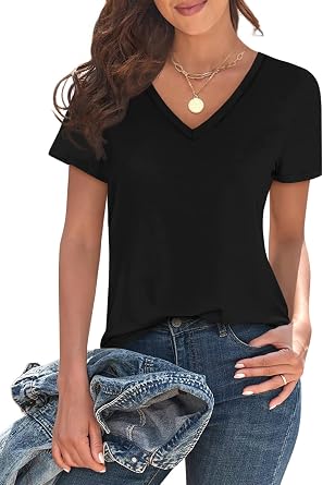 Imily Bela Womens V Neck Short Sleeve T-Shirt Casual Basic Soft Tee Shirts Summer Everyday Tops 2026