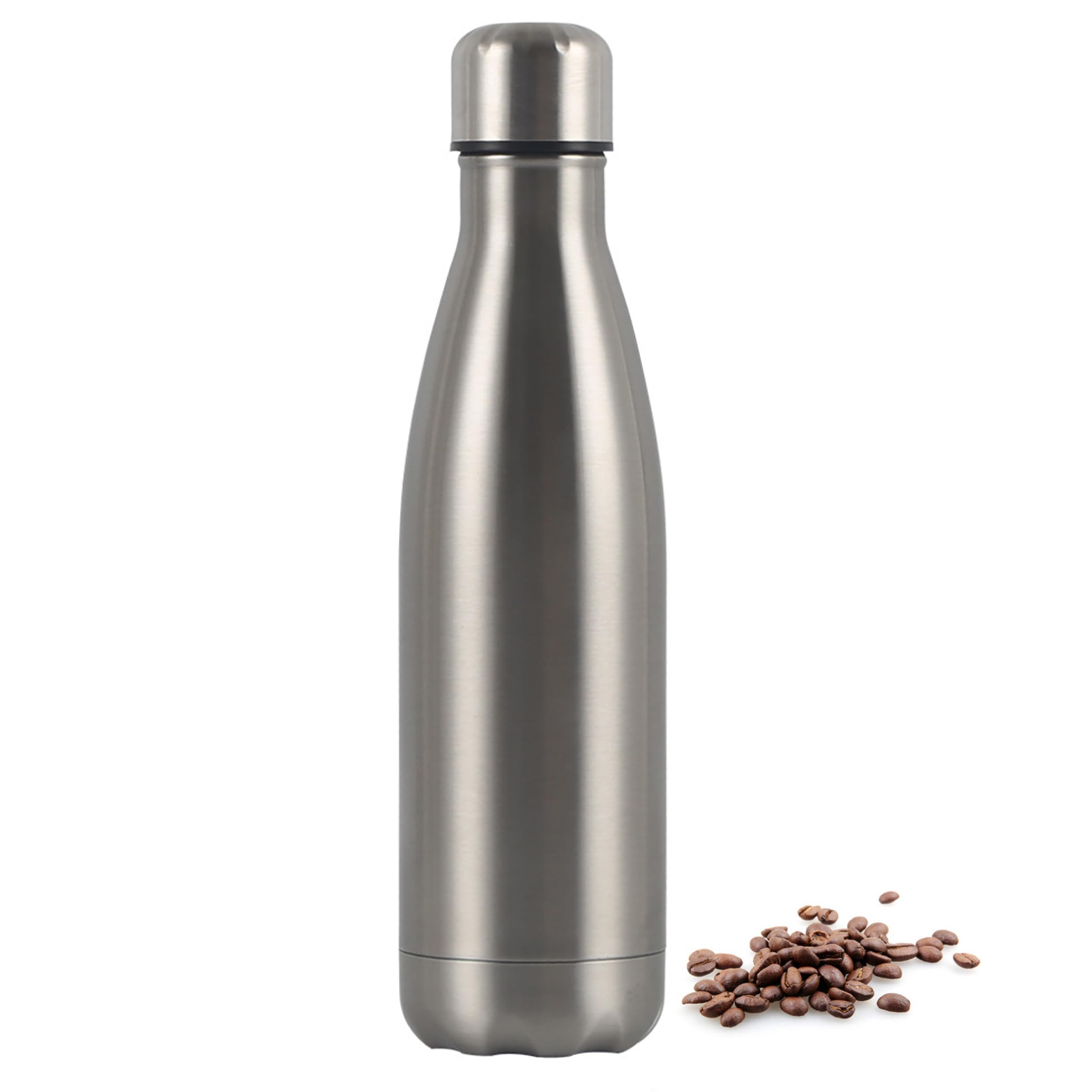 Insulated Water Bottle, 500ml Stainless Steel Thermal Flask, Vacuum Insulated Flask for Hot & Cold Drinks, Leak-Proof Thermal Metal Drinking Water Bottles for Kids, Gym, Sports, Travel (Silvery)