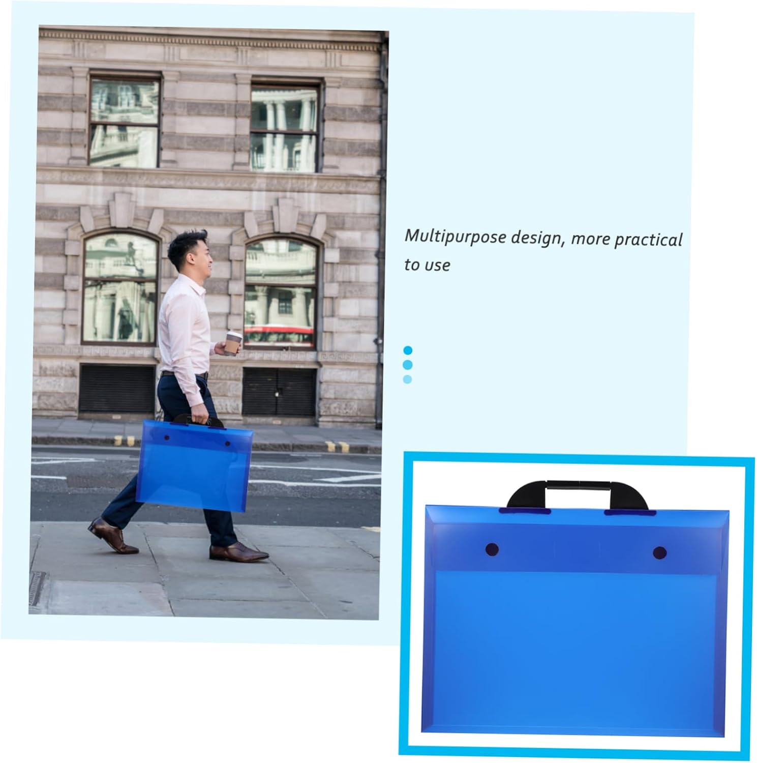 A3 Handheld Art Portfolio Folder Plastic Blue Multipurpose Organizer