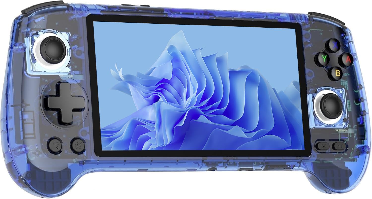 RG556 - Consola de Juegos de Mano Retro, Sistema Android 13 Unisoc T820, Pantalla táctil AMOLED de 5.48 Pulgadas, batería de 5500 mAh, Compatible con Salida WiFi en línea DP (Azul Transparente)