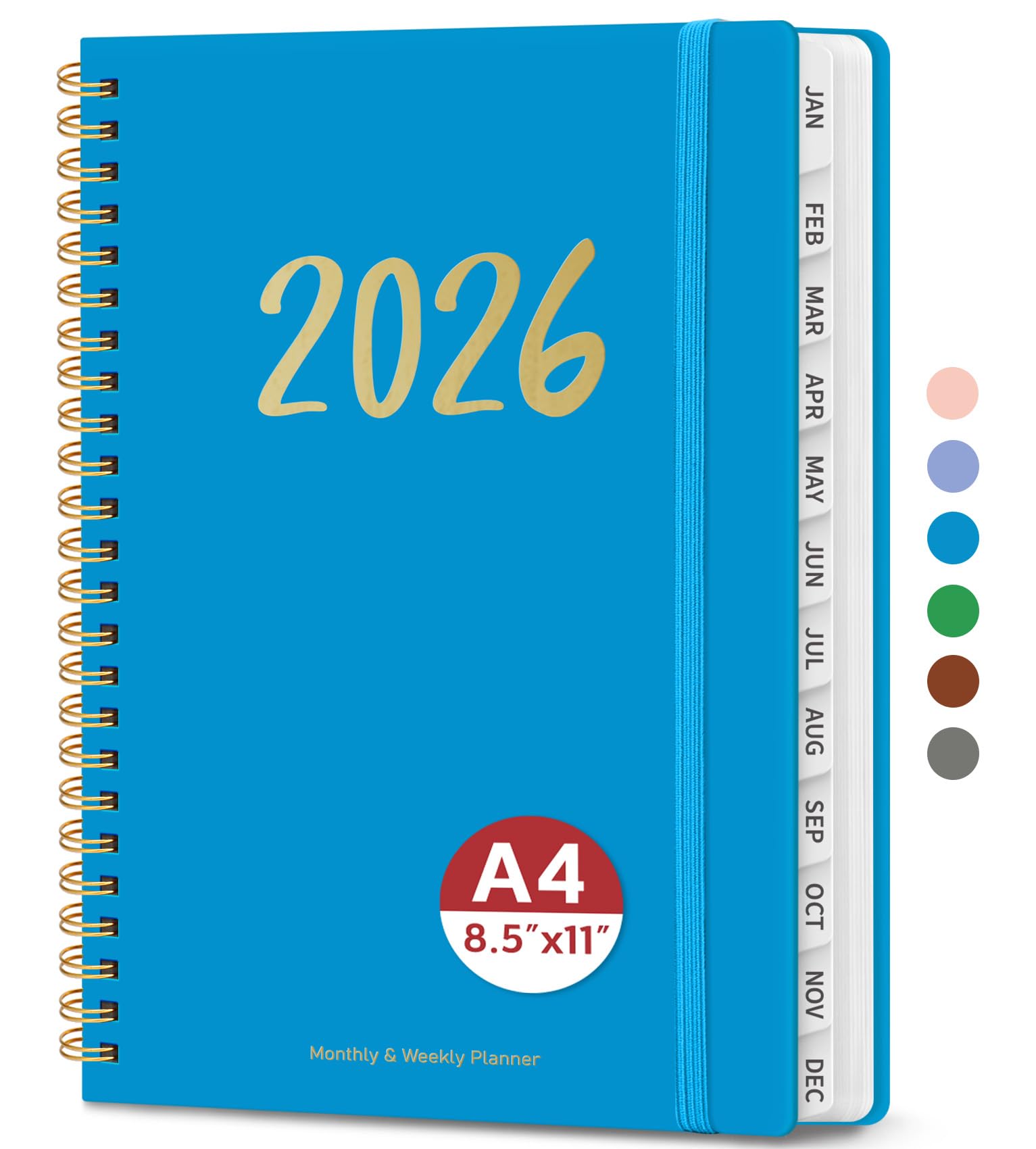 2026 Planner - Weekly and Monthly Planner, January 2026 to December 2026, Spiral Bound 2026 Calendar Planner Book, Inner Pocket, Perfect for Office Home School Supplies - A4 (8.5" x 11"), Azure Blue