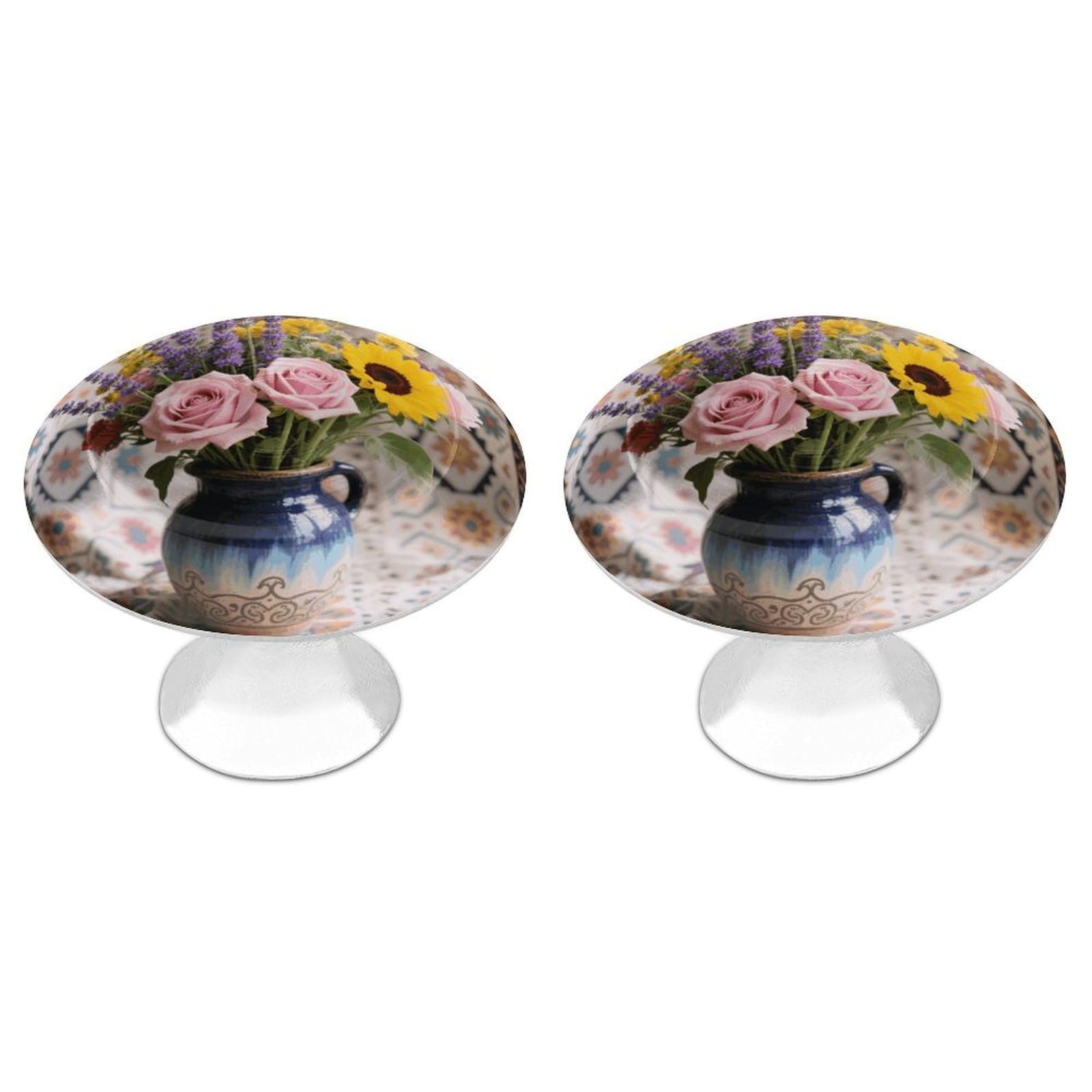 Maccbn Style-1 2 Pack 1.1" Round Boho Modern Vintage Floral Drawer Knobs Modern Kitchen Cabinet Knob Hardware Handles Decorative Furniture Knobs For Dresser, Cupboards, Wardrobes, Bifold Door, Closet Doo