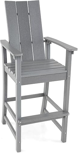 Giantex Silla Adirondack de 52 pulgadas de alto, taburete de bar de polietileno de alta densidad para exteriores con respaldo ergonómico,