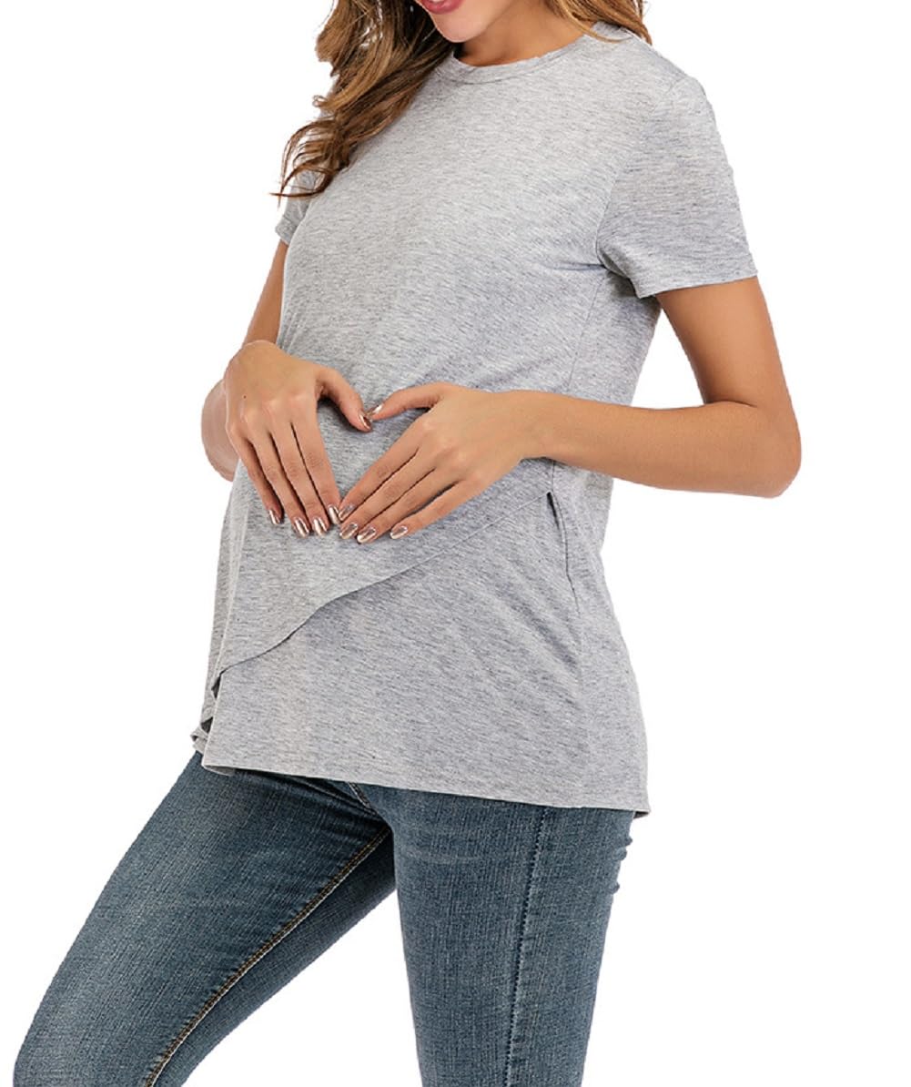 SISAY Ropa Premama Embarazada Camiseta Maternidad Verano Blusa Cruzada Tunica Elegante Wrap Top Vintange Jersey Lactancia Basica tee Shirt Manga Corta Sweatshirt Casual Pullover Moda Camisas Embarazo