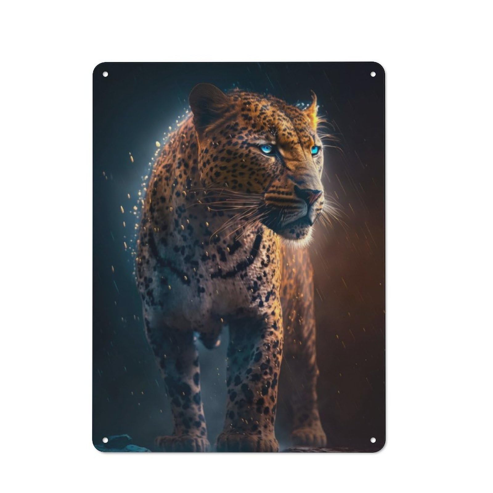 Junmoney Blue Leopard Rustic Vintage Metal Sign 40X30cm Featuring Home Bar Decor For Cafe, Pub, Workshop Or Home Bar