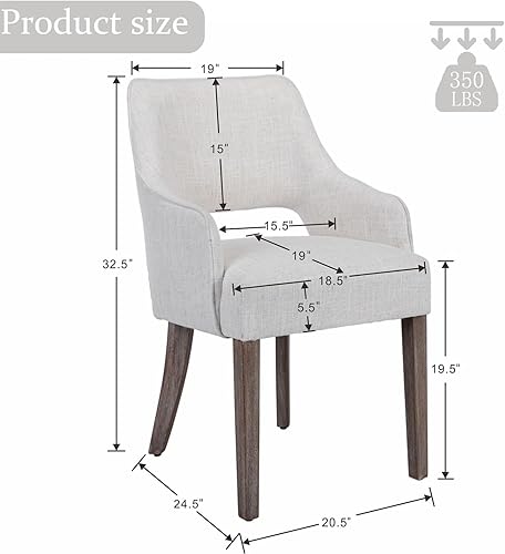 Miniatura 2 de Juego de 2 sillas de comedor tapizadas de lino con respaldo hueco, asiento acolchado, patas de madera para comedor, restaurante, decoración del