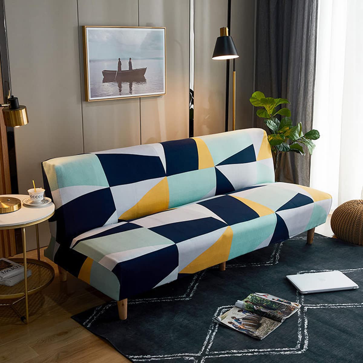 Housse futon extensible pour clic-clac sans accoudoirs | Protection canapé imprimée