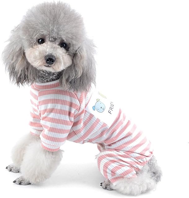 SELMAI Pet Shirt Dog Clothes for Yorkie Soft Cotton Breathable Pajamas Colorful Stripe Large Cat Apparel Sleepwear Outfit Easy on Doggy Costume Jumpsuit for Puppy Walking Training Outdoor Pink M