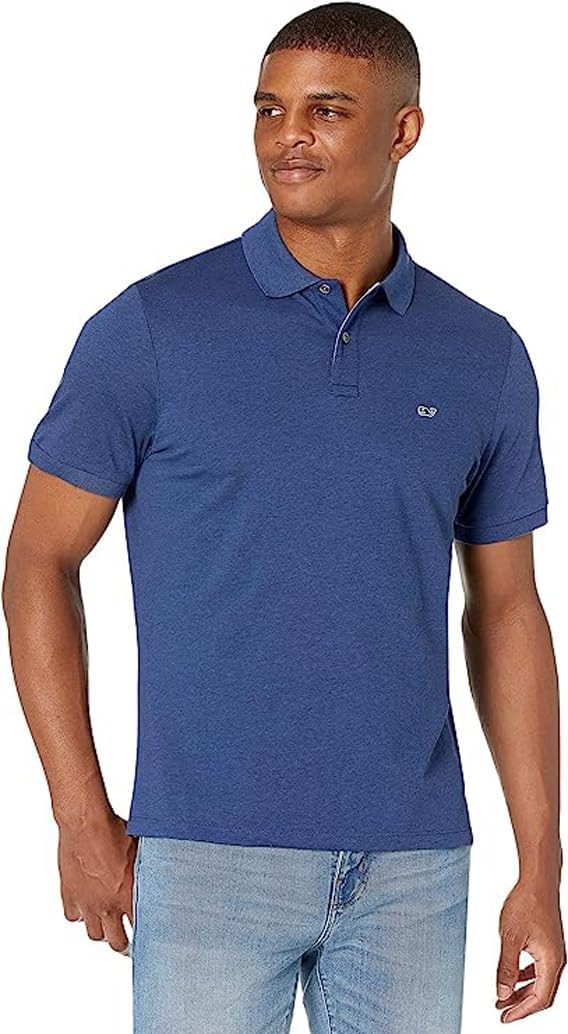 vineyard vines Men's Edgartown Short Sleeve Pique Polo, Deep Bay, Medium
