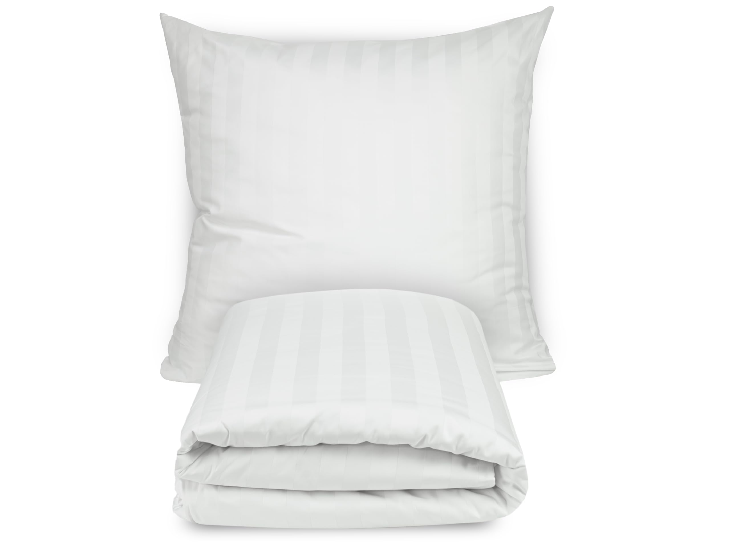 ZOLLNER Ropa de Cama de satén, compuesta por Funda de Almohada y Funda nórdica - 80 x 80 cm + 140 x 200 cm - Elegante diseño a Rayas (20 mm) - algodón - Lavable hasta 95 °C - Calidad hotelera