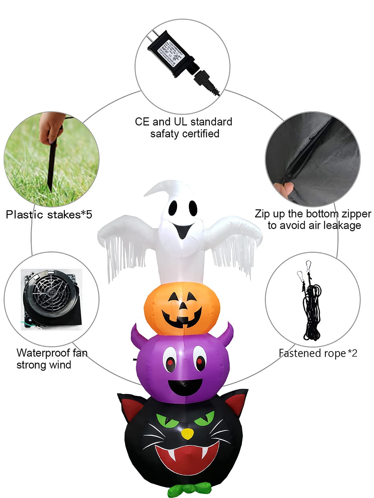 Kalolary 8FT Halloween nadmuchiwana dekoracja duch dynia nietoperz | Nadmuchiwany wystrój Halloween na zewnątrz/wewnątrz, idealny na podwórko, ogród, trawnik, dekorację imprezową