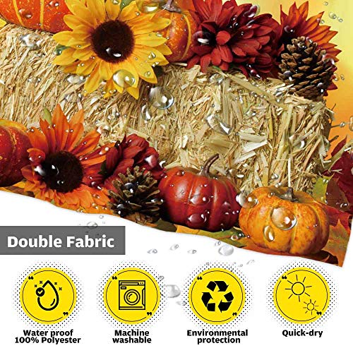 Funnytree Fall Pumpkins Maple Shower Curtain Set With 12 Hooks Autumn Thanksgiving Sunflowers Harvest Falling Leaves Decor Easy Care Washable Durable Polyester Fabric 72"X72" #TOP2