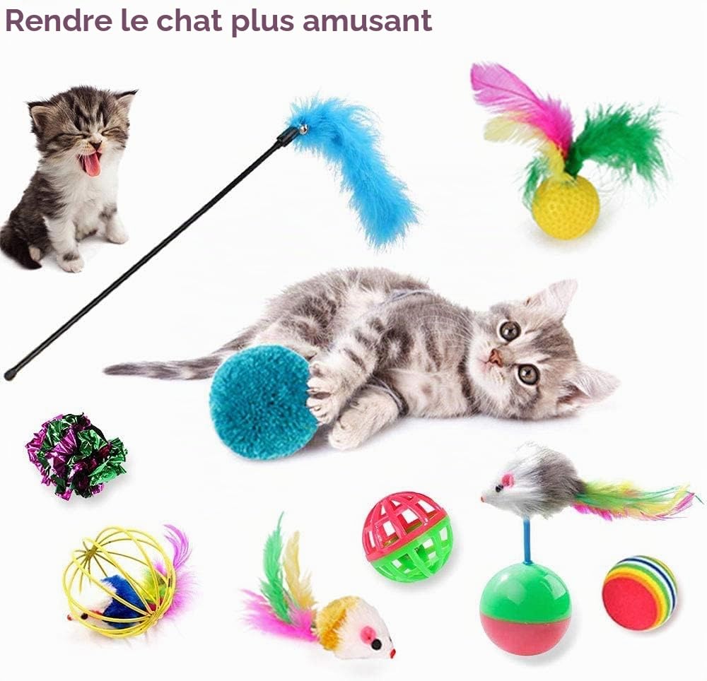 Jouets Chat,30 Pièces Kit Jouet Chats,Jouets pour Chats Interactif Jeux Chaton avec Tunnel,Poisson,Souris,Plume,Balle Jeux Chaton