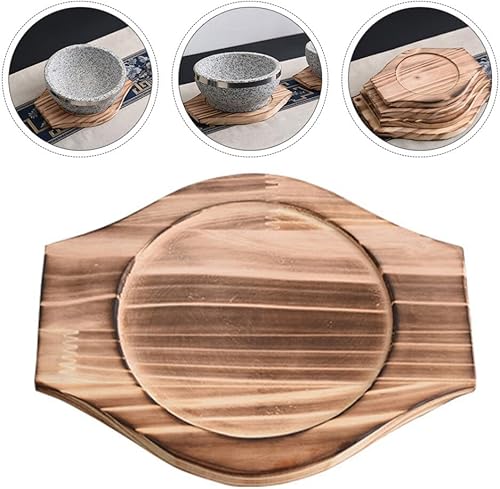 Miniatura 5 de VOSAREA Dolsot - Cuenco de piedra coreana con base de madera, 2 piezas, cuenco de bibimbap coreano, tapete de madera, olla para olla caliente,